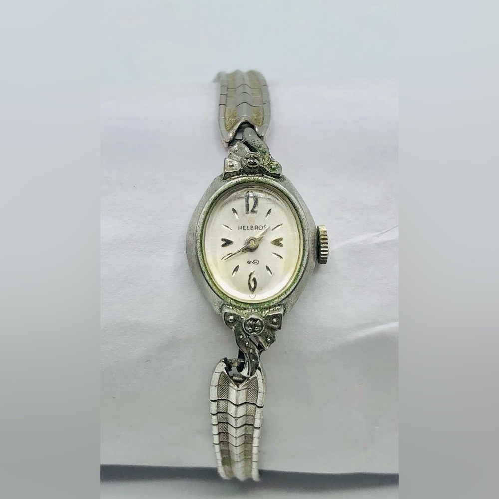 Vintage HELBROS 14K White Gold Women’s 21 Jewel Watch 10k Working